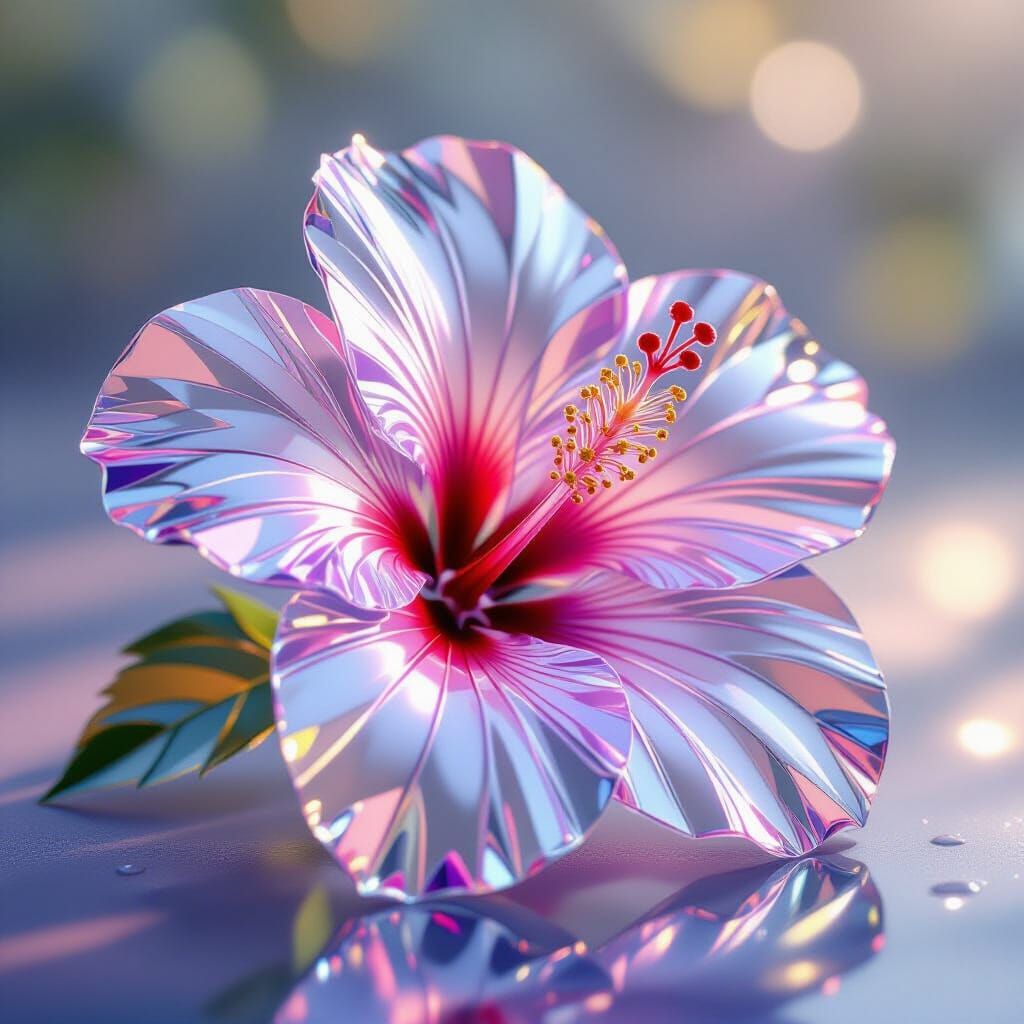 Crystal Hibiscus Flowers Shimmering Like Stained Glass