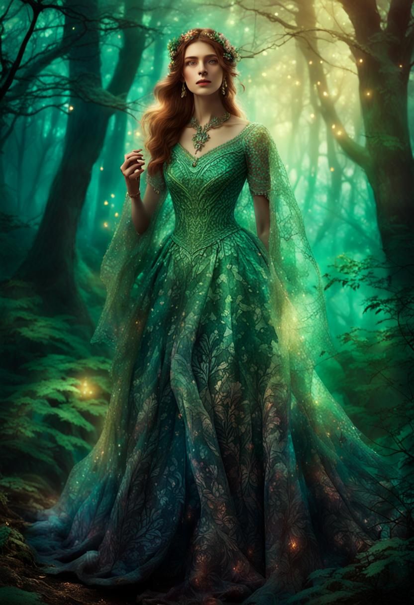 Woman in Mystical Forest: Fantasy Illustration