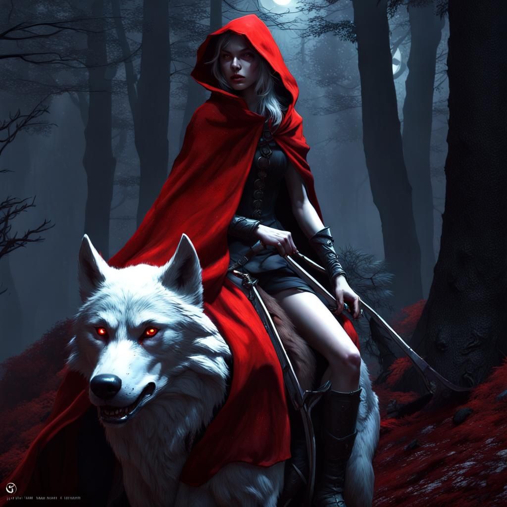 Red Riding Hood Rides a Wolf in Dark Fairytale