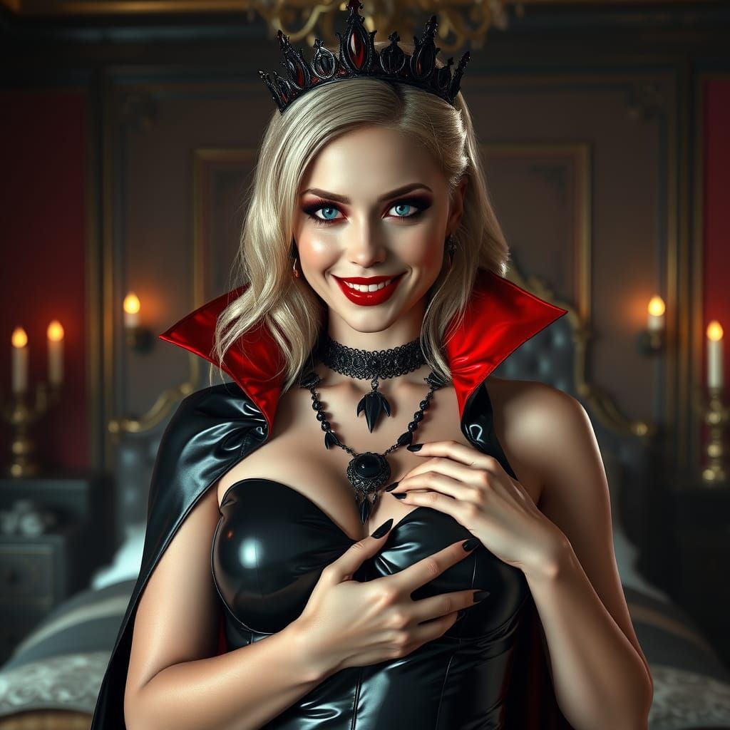 Gothic Vampire Goddess in Shimmering Latex Attire