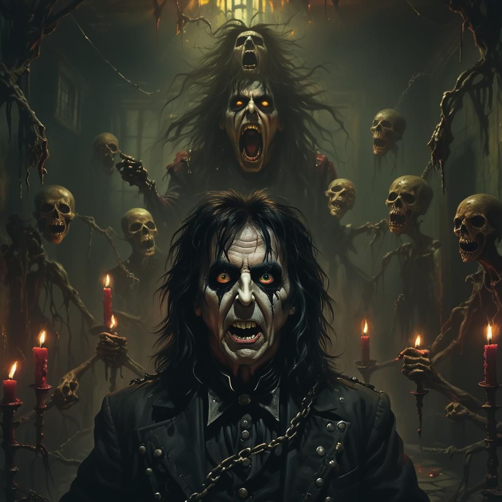 Alice Cooper Screaming in Haunted Asylum - Dark Fantasy Art