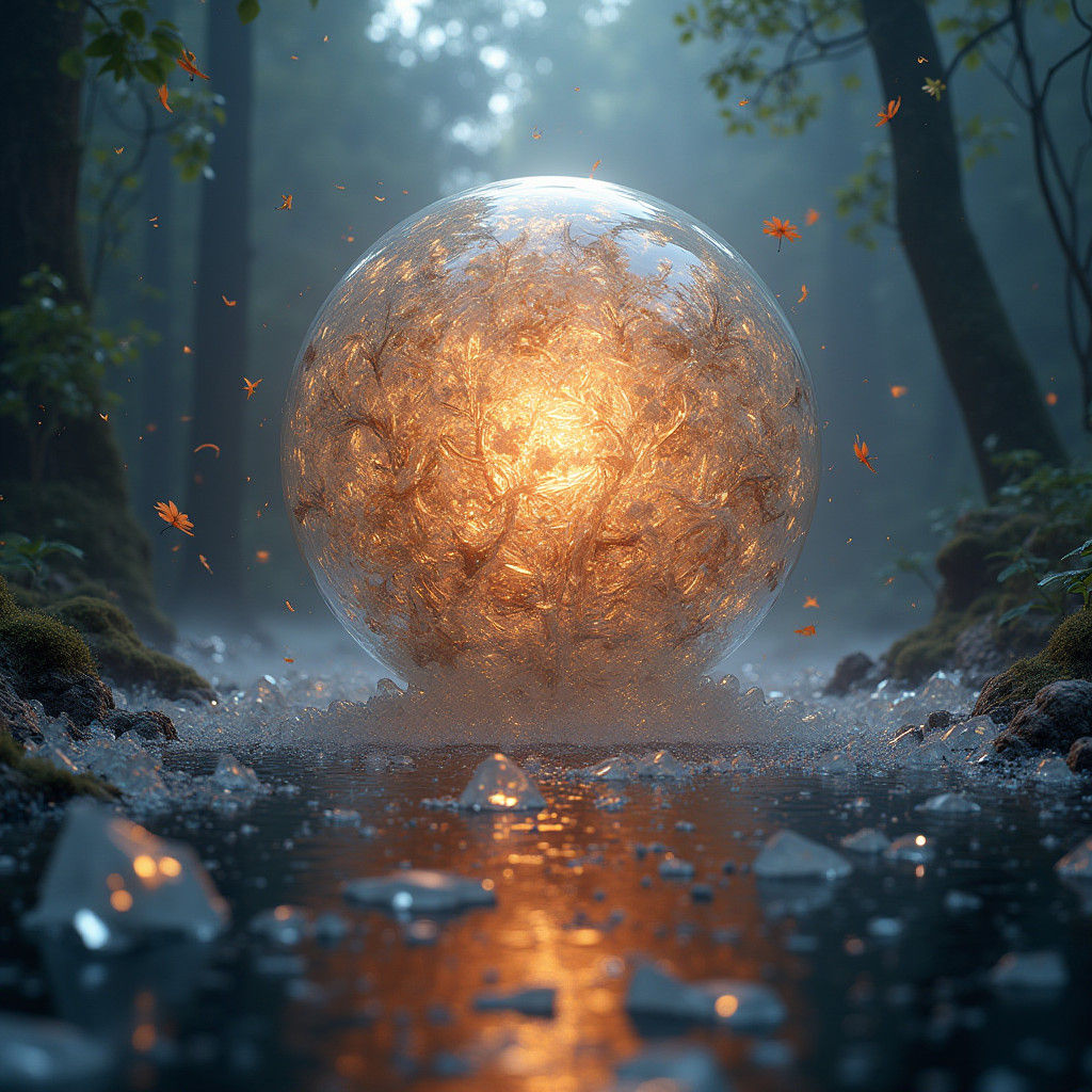 Mystical Orb Amidst Recycled Plastic Vortex