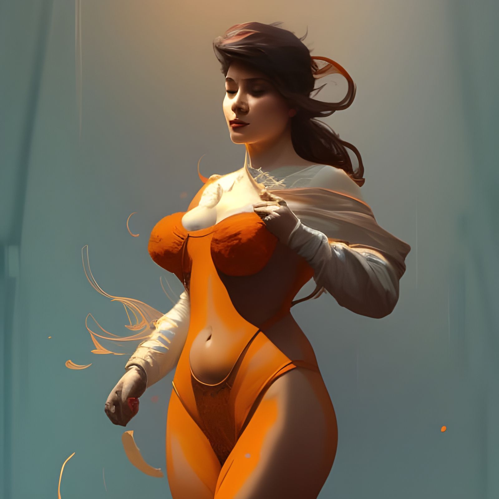 Beautiful Woman with Curvaceous Figure, Detailed Art