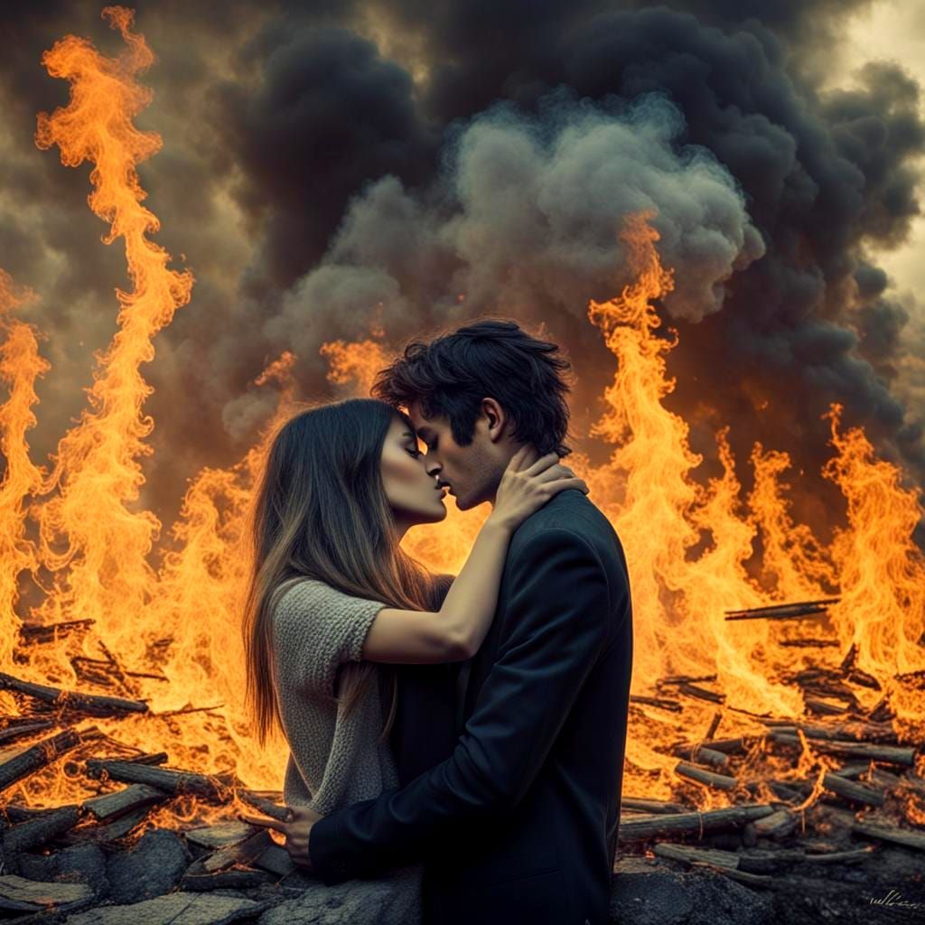 Fiery World, Focused Love: AI Art