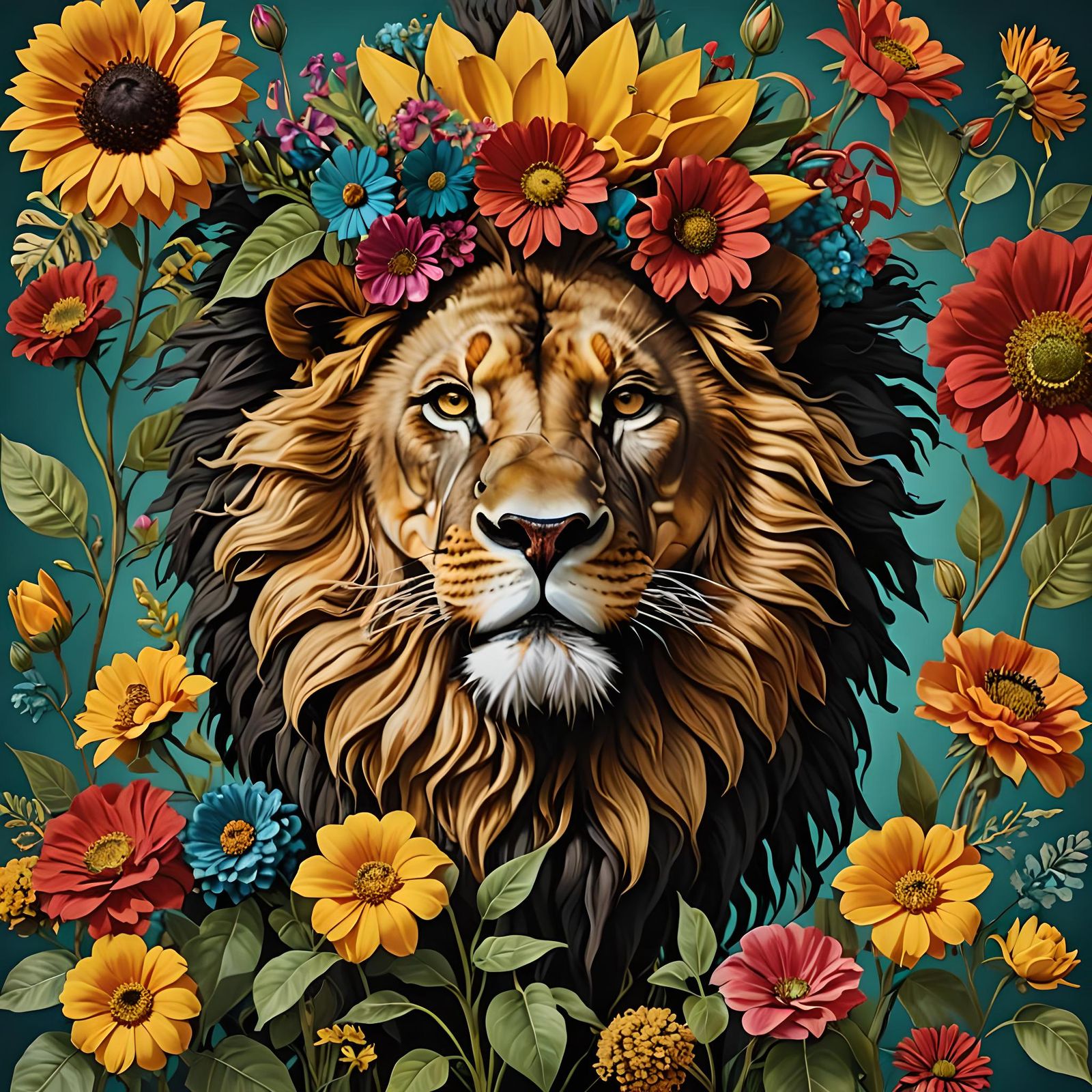 Floral Lion Portrait