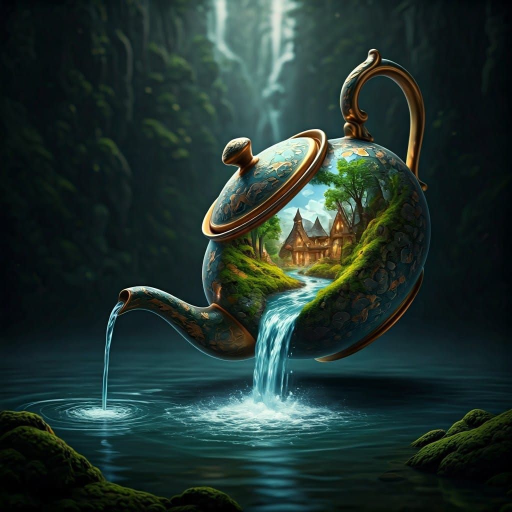Village Creek Flowing From Teapot: 3D Unreal Engine Render