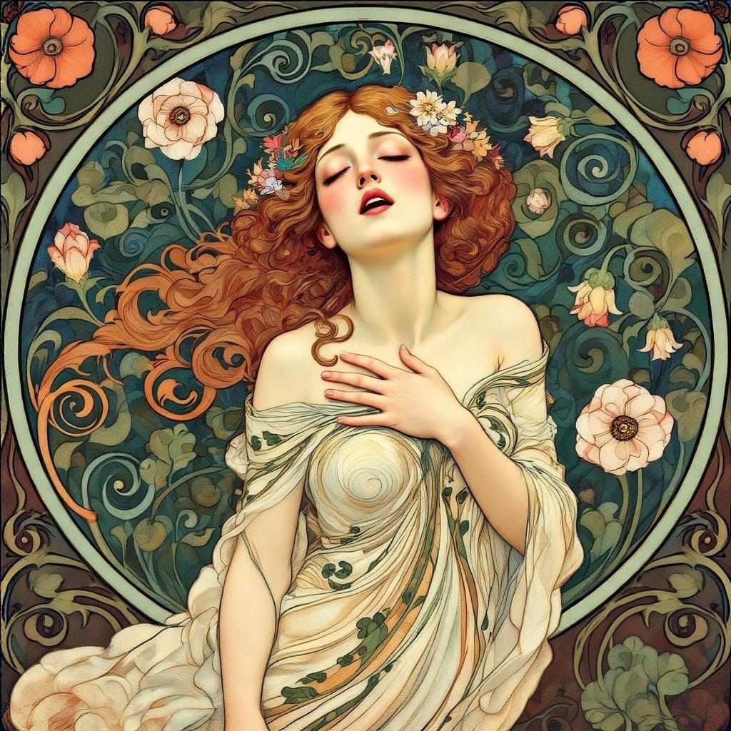 Ethereal Art Nouveau Beauty in Floral Fusion