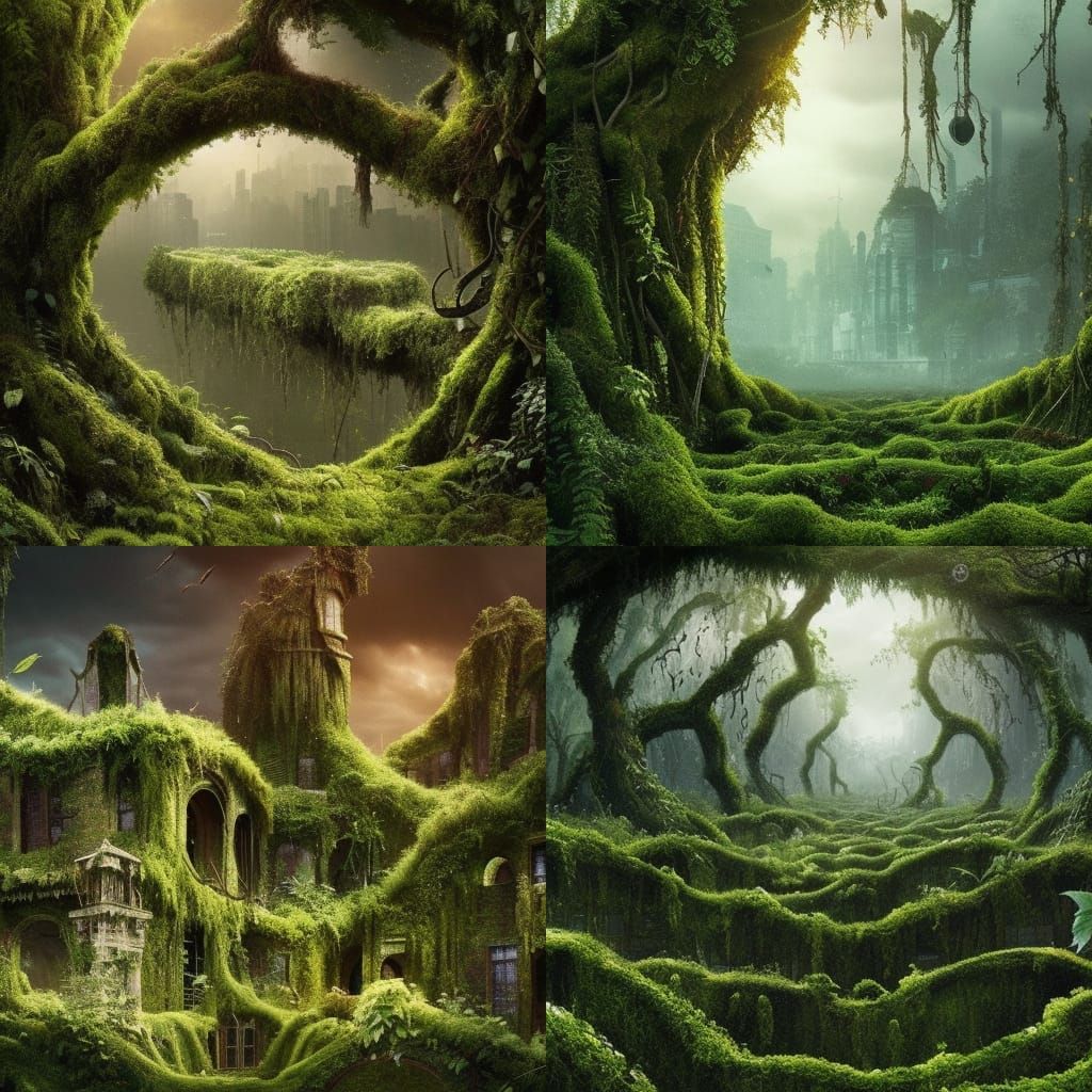 Overgrown City: Vines and Moss in Digital Painting