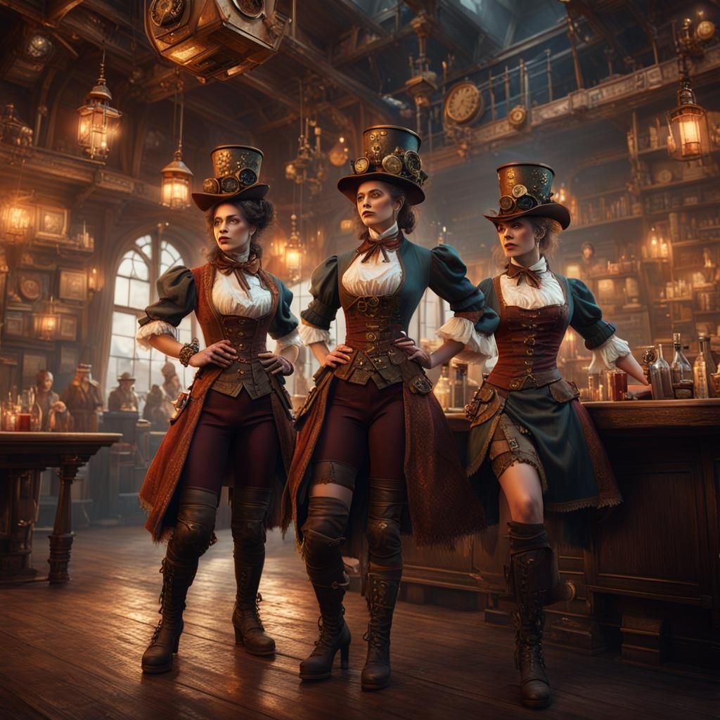 Steampunk Tavern Dancers in Detailed Matte Painting