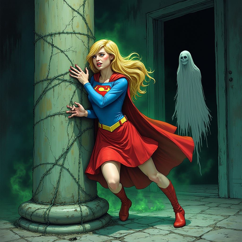 Supergirl Trapped in Haunted House, Dark Fantasy Style