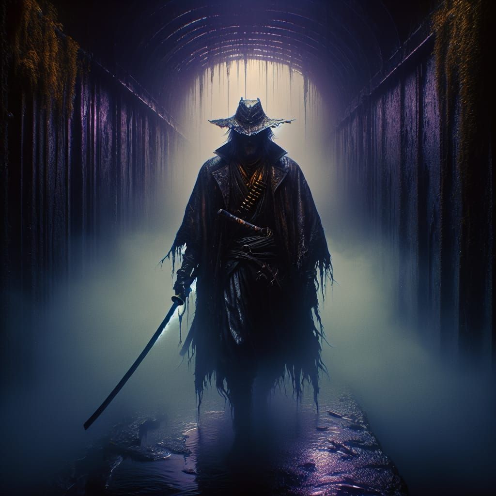 Japanese Demon Cowboy in Dark Fantasy Landscape