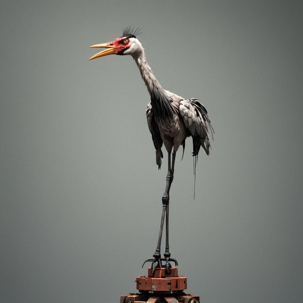 Hyperrealistic Ugly Crane Stares into Camera