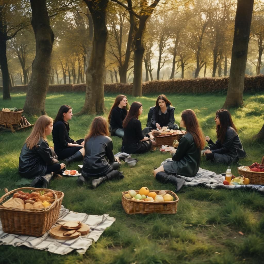 School Girls Picnic in Normandy: Cinematic Film Still