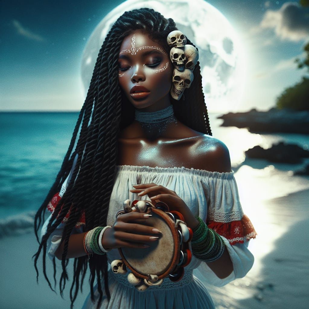 Haitian Woman as Voodoo Goddess on Beach