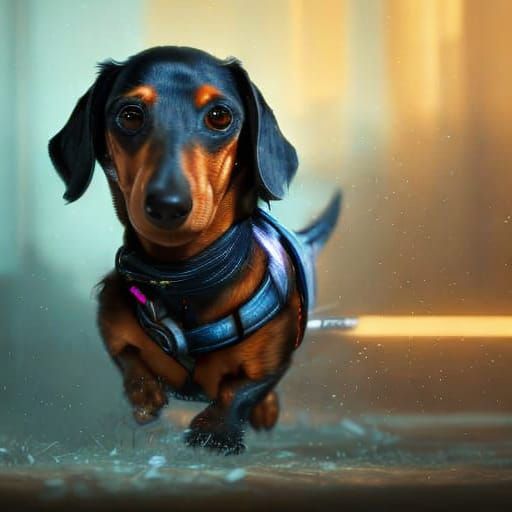 Hyperdetailed Dachshund in Triadic Colors