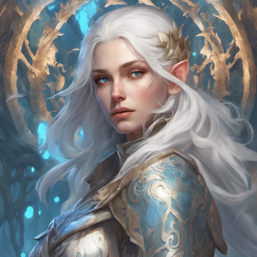 Astral Elf Cleric Portrait in Forest Setting
