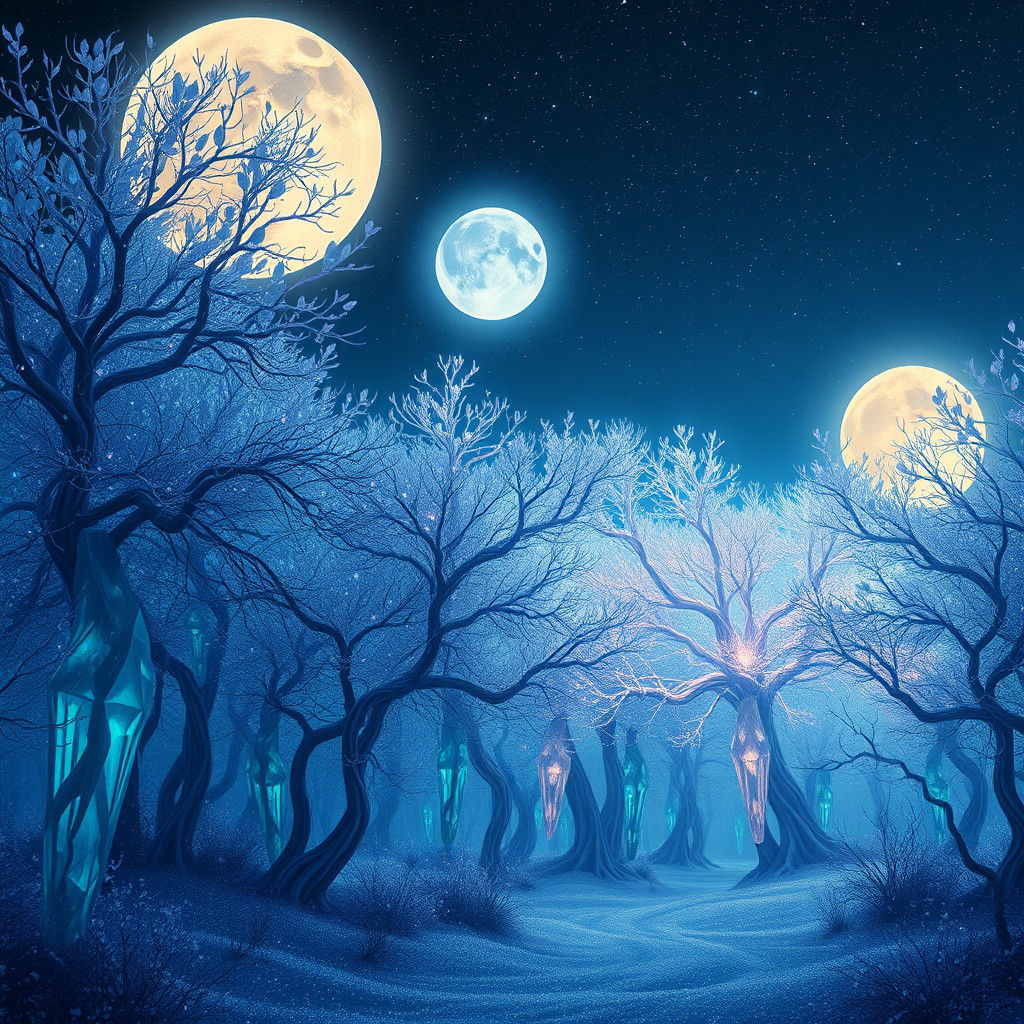 Bioluminescent Alien Forest in Art Nouveau Style