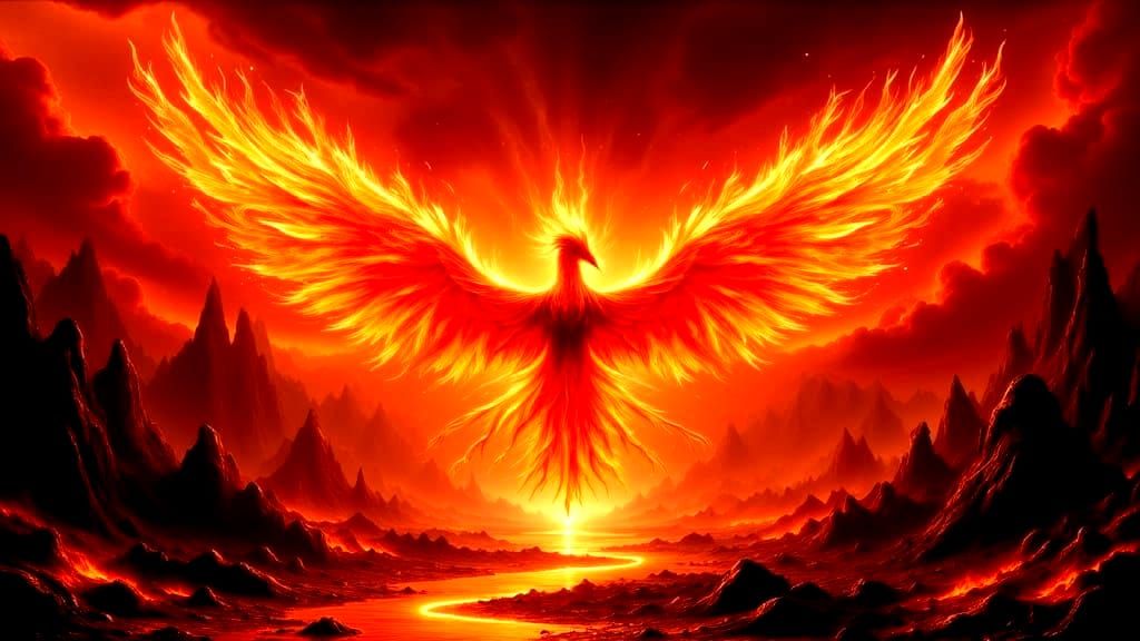 Fiery Phoenix Dreamscape in Blazing Red