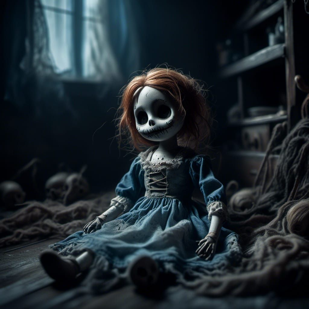 Creepy Porcelain Doll in Haunted Attic