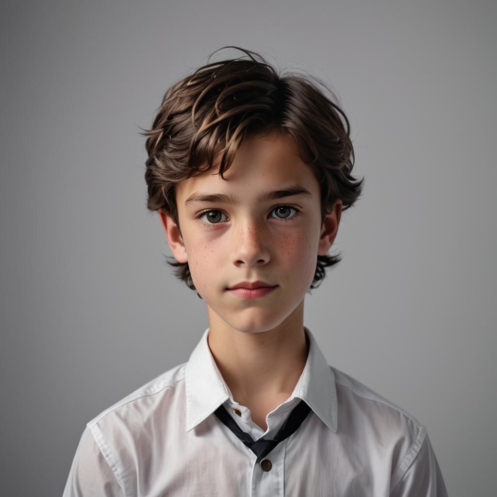 Hyper-Realistic Portrait of Confident Boy with Soft Bokeh