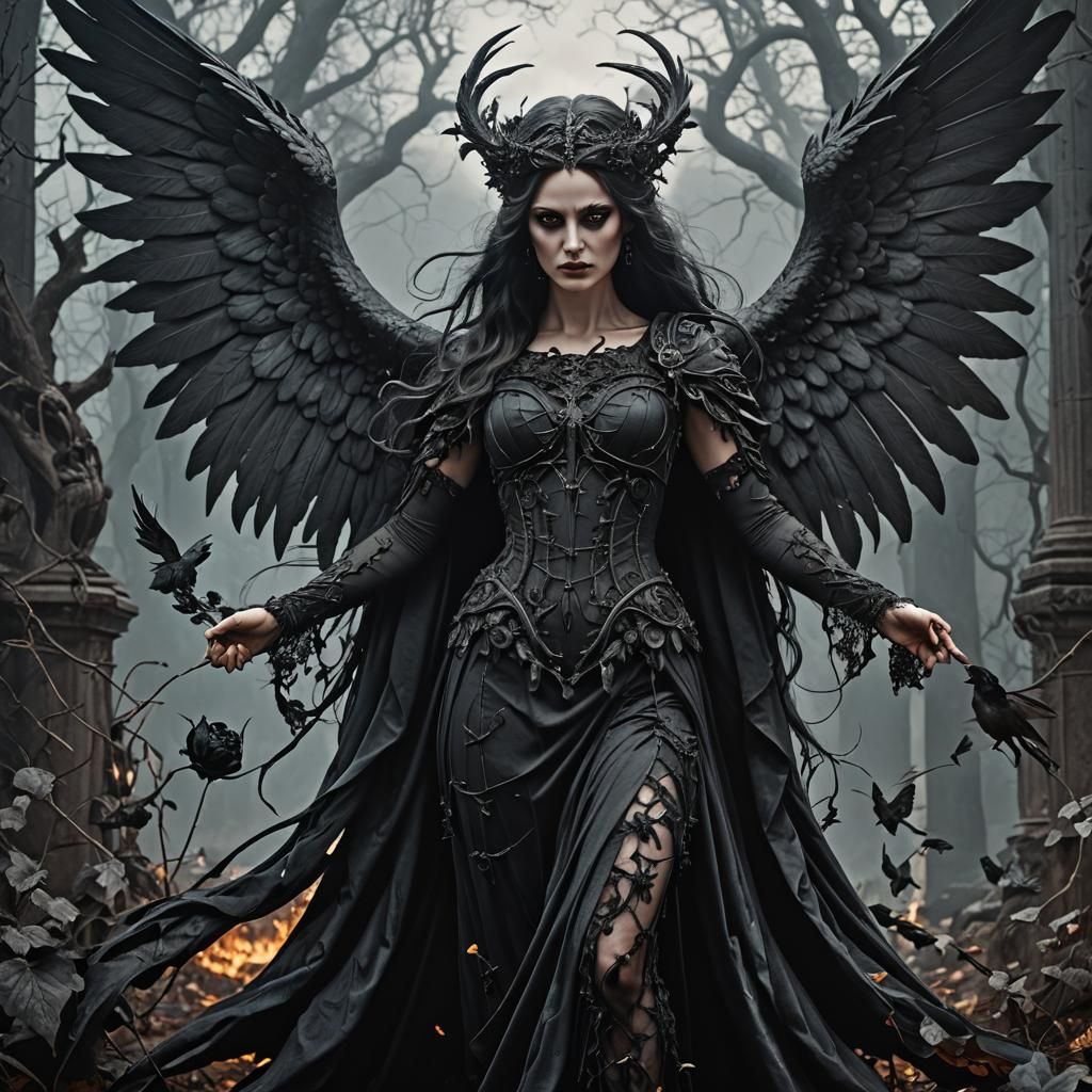 Gothic Persephone and Hades with Wings