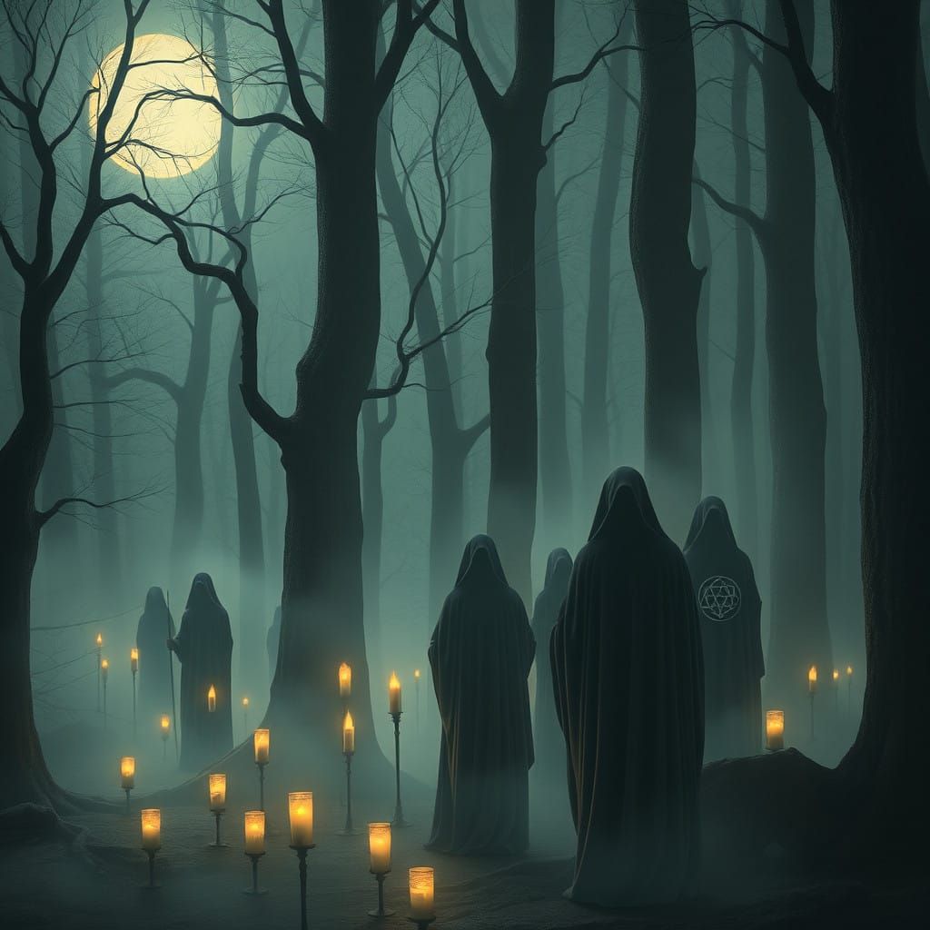 Mystical Gathering in a Moonlit Forest