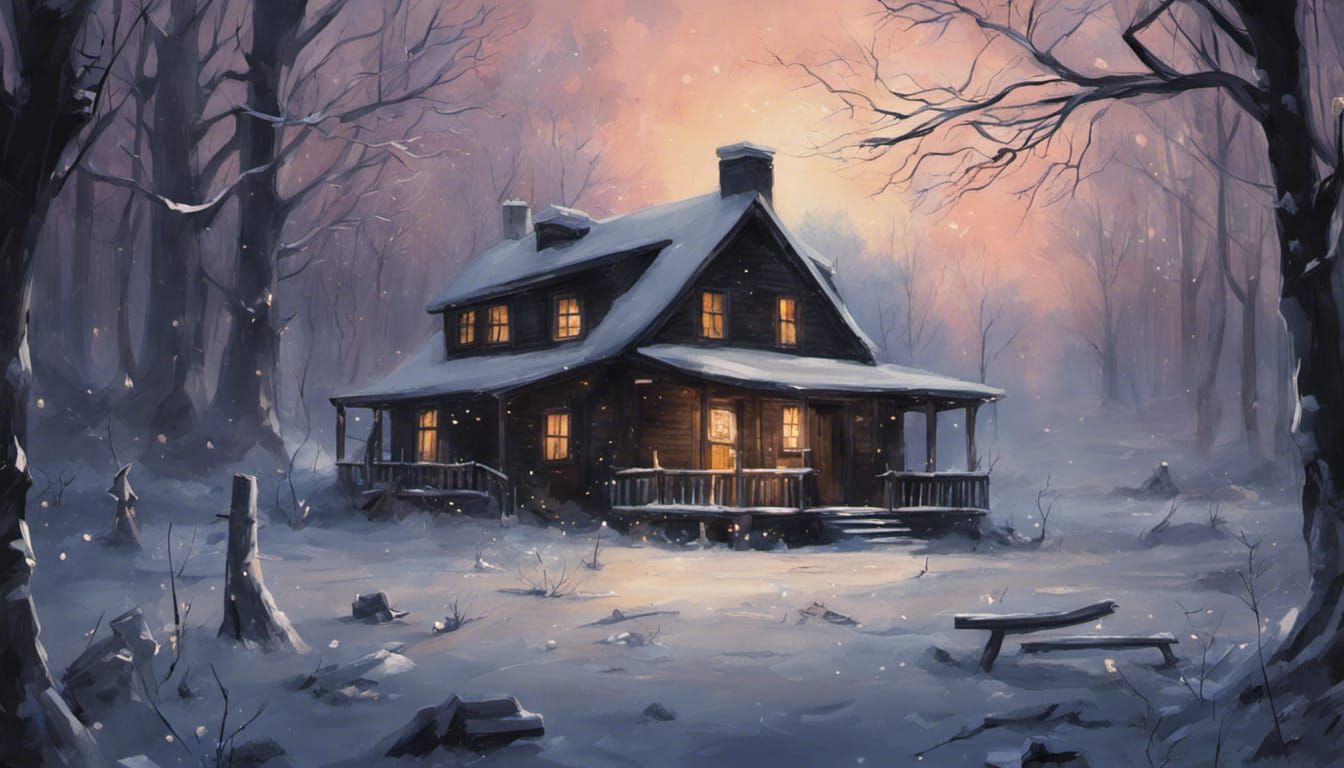 Enchanted Log Cabin in Snowy Woods