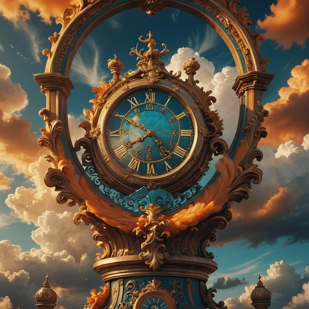 Baroque Fantasy Clock in Mystical Setting
