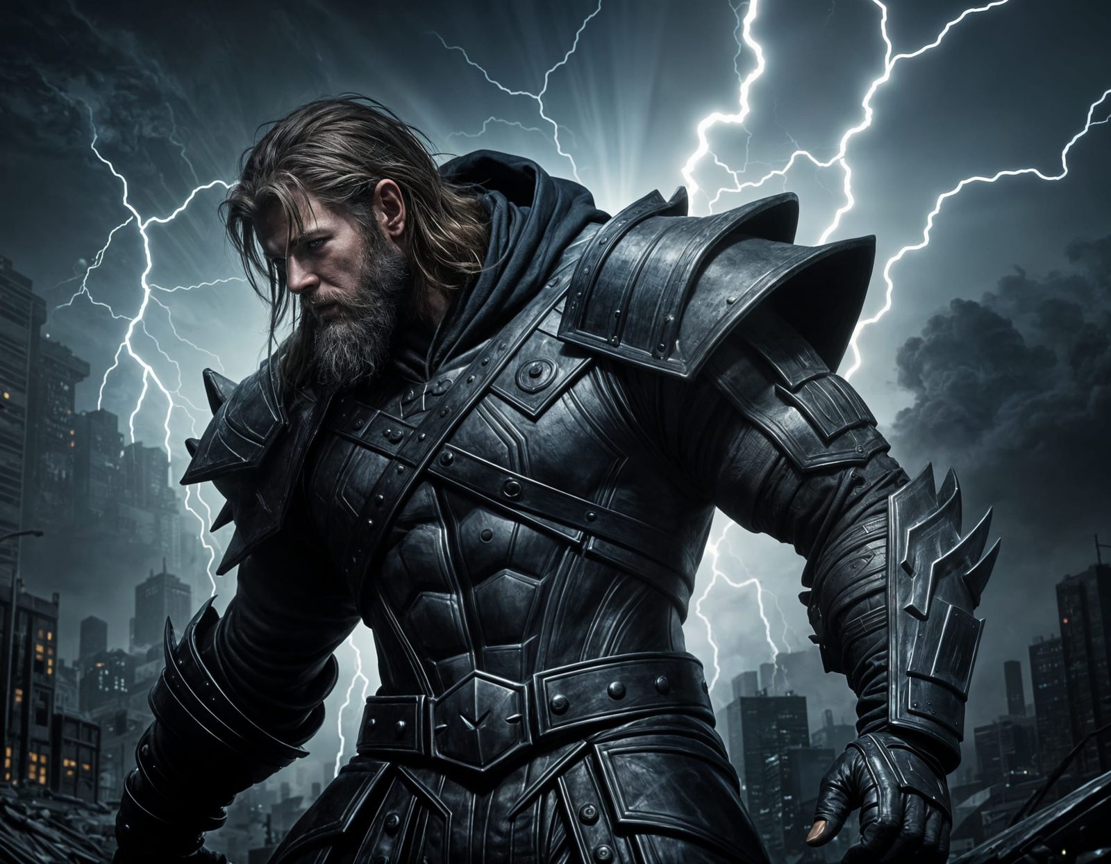 God of Lightning Strikes Ruined City: Doré Style