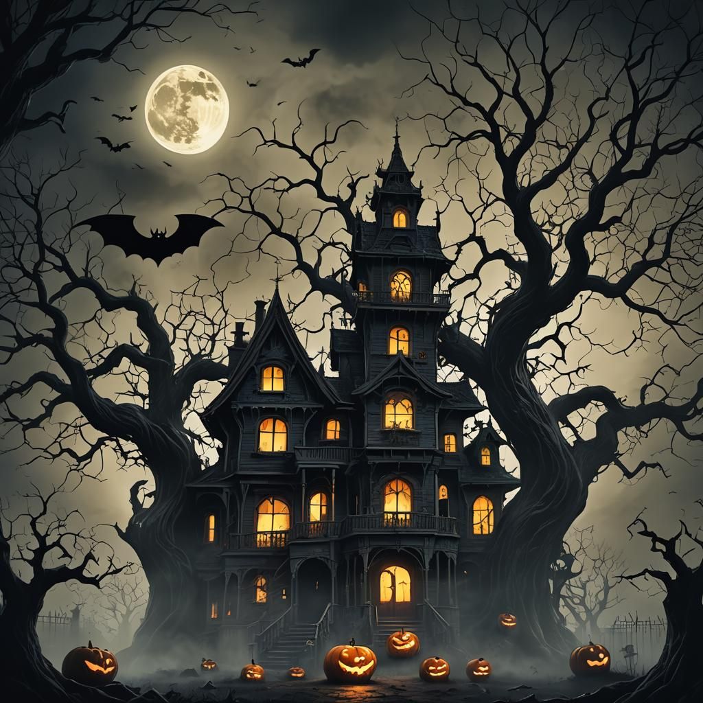 Haunted Halloween House in Dark Fantasy Style