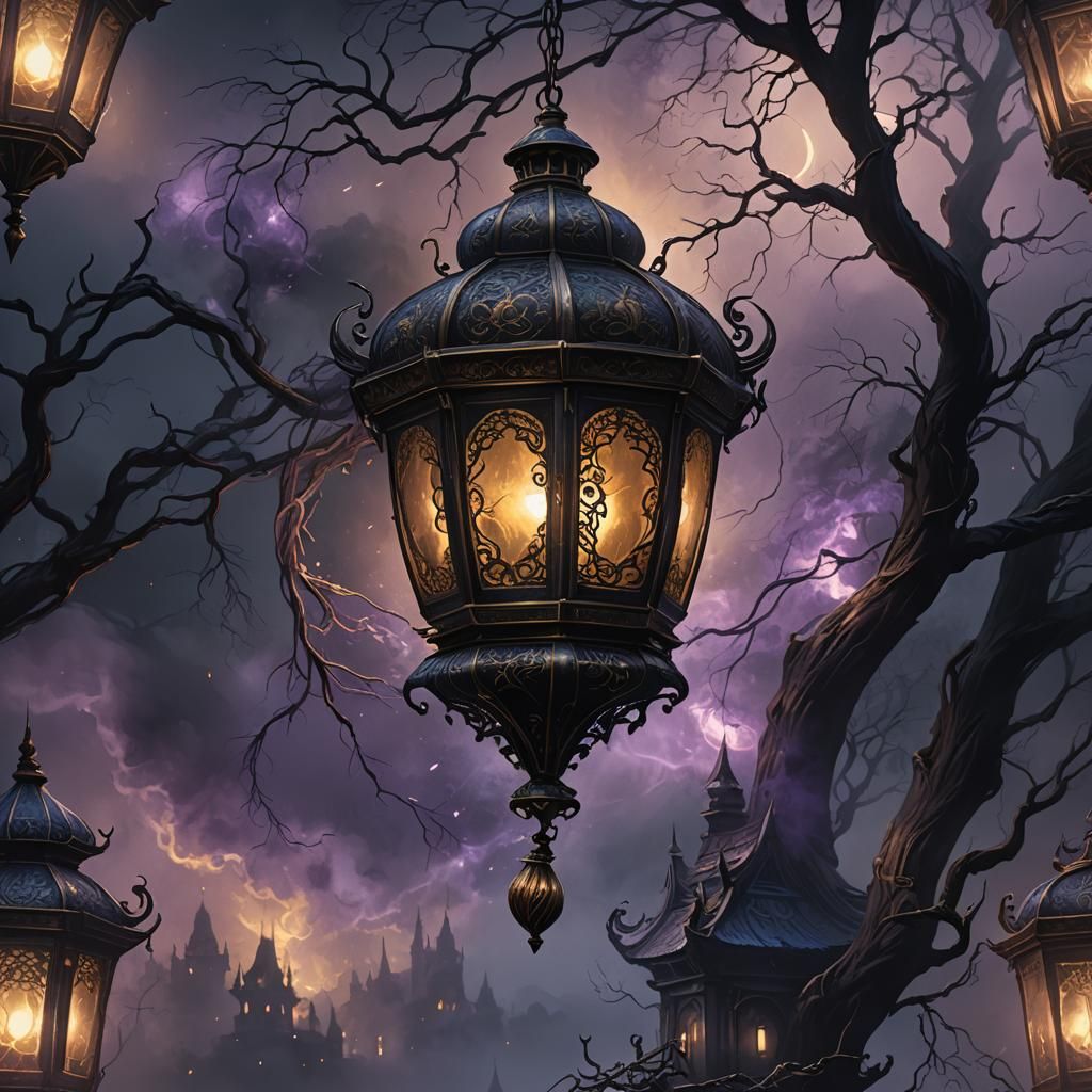 Glowing Lantern in Dark Fantasy Chiaroscuro Style