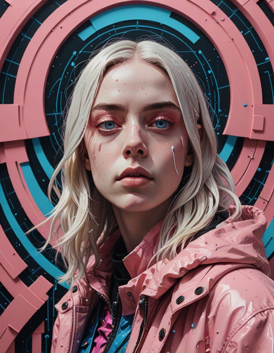 Surreal Billie Eilish Silhouette in Psychedelic Spaceship