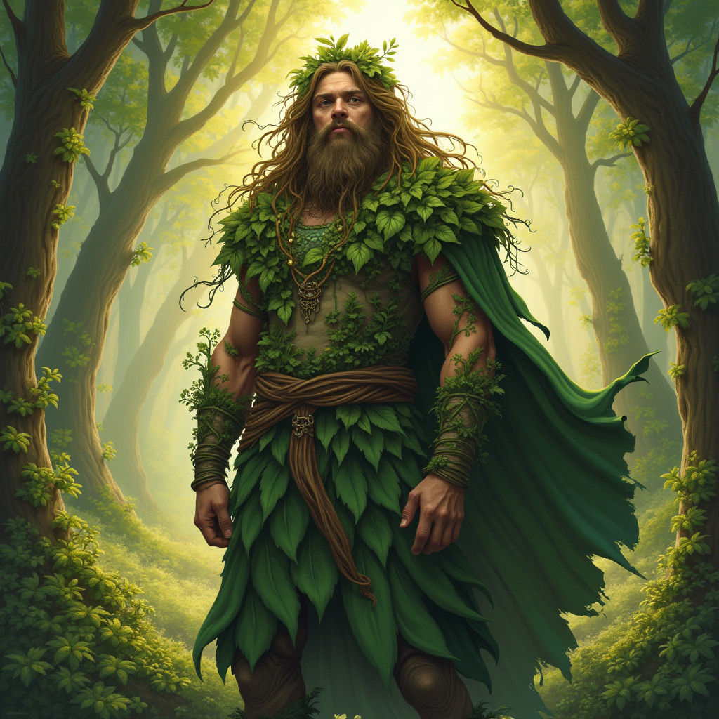 Father Nature in Thriving Forest, Whimsical Style