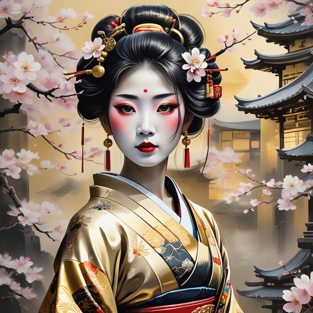 Mystical Geisha Portrait in Traditional Japanese Style