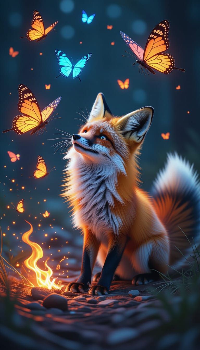 Synthwave Fox Snapping at Cosmic Butterflies