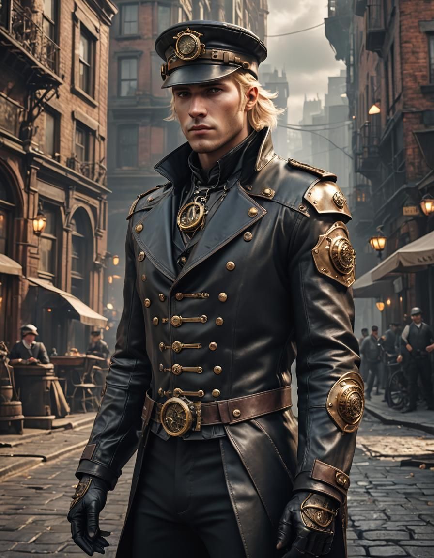Steampunk Soldier in a Cinematic Cityscape