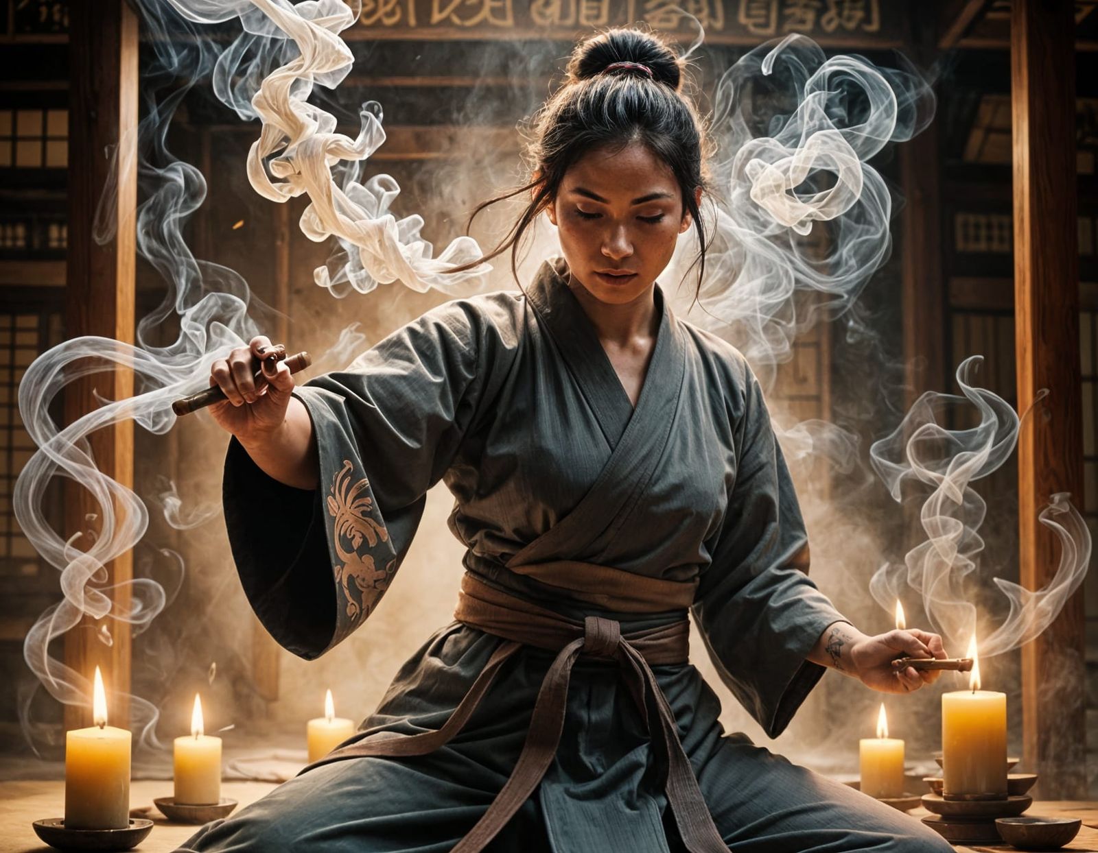 Warrior Monk in Traditional Dojo Setting