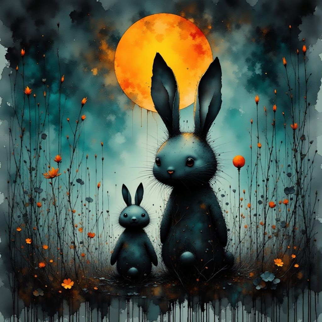 Little bunnies under the Moon's shade