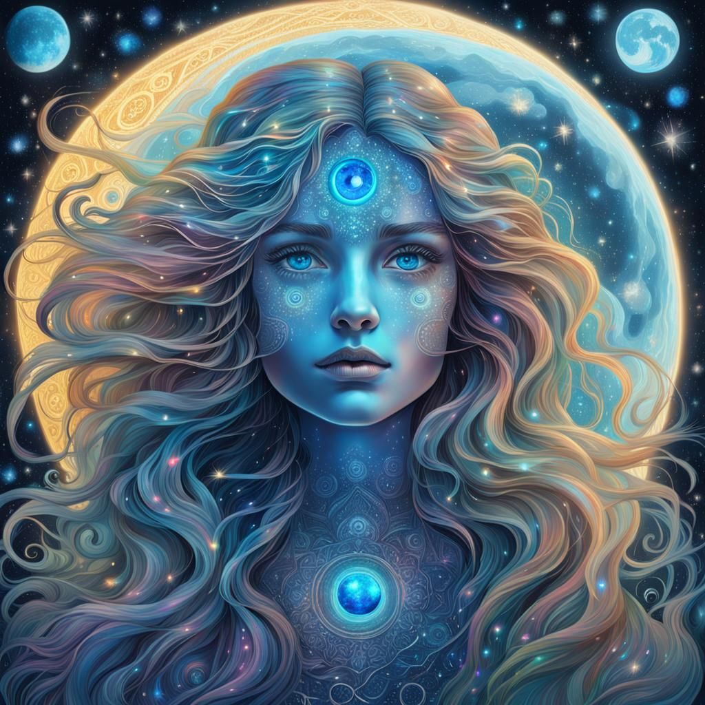 Astral Moon Girl Merging into the Universe
