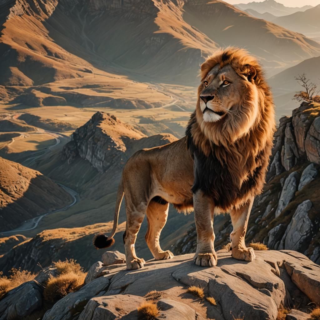 Lion on Mountain Summit: Wildlife Photography