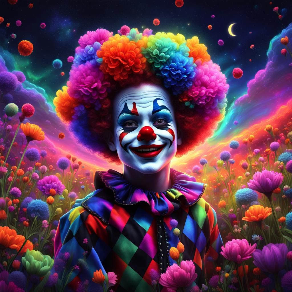 Neon Harlequin Child in Aurora Flower Meadow