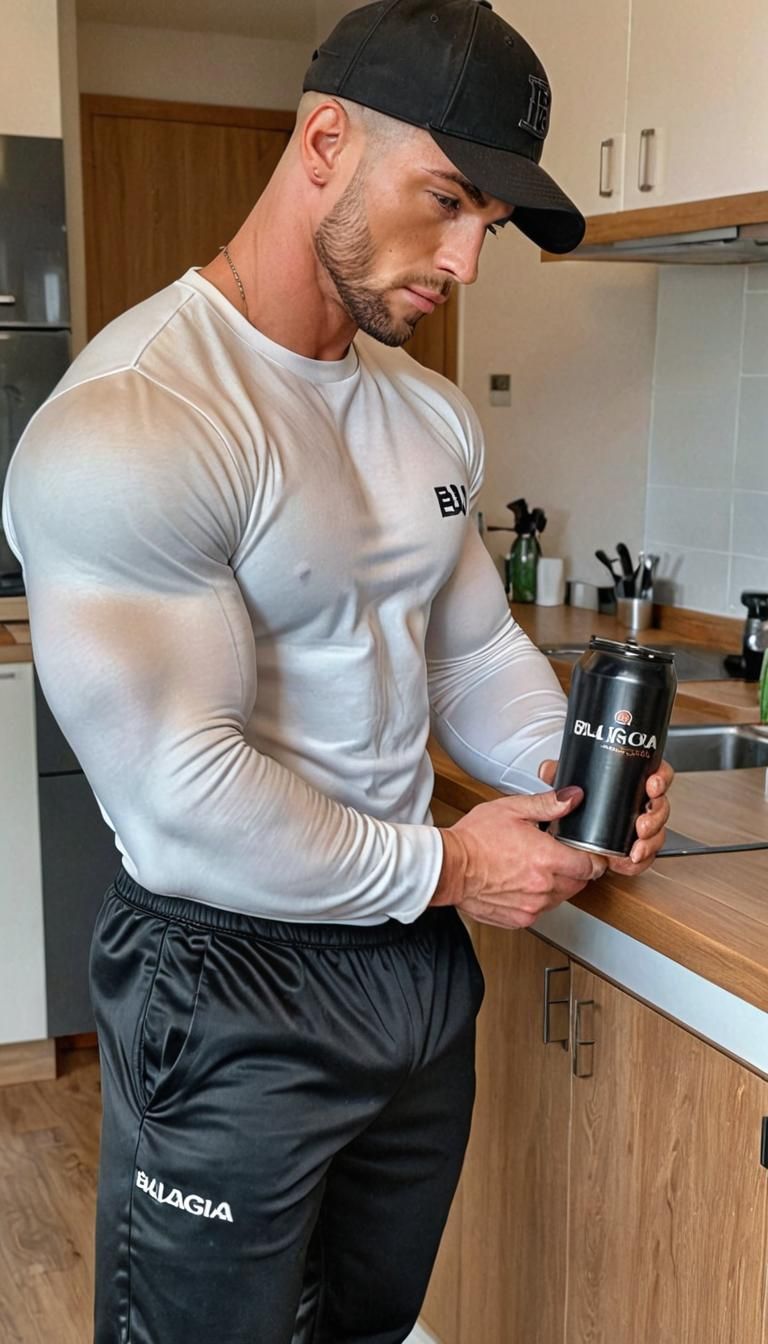 Extremely Muscular Man with Buzzcut in Track Pants