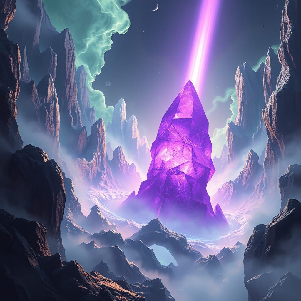 Ethereal Crystal Landscape in Vibrant Purple Hues