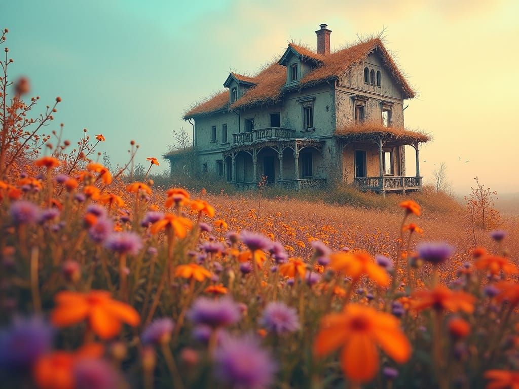 Ruined House in Wildflower Meadow