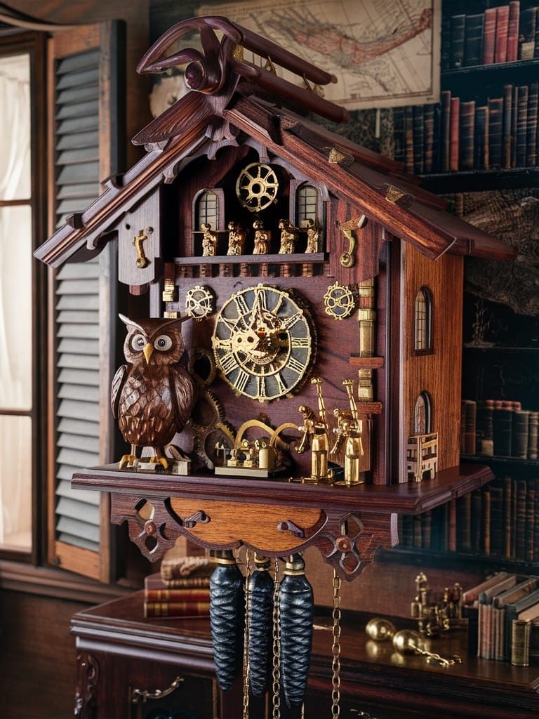 Steampunk Wooden Automaton Cuckoo Clock