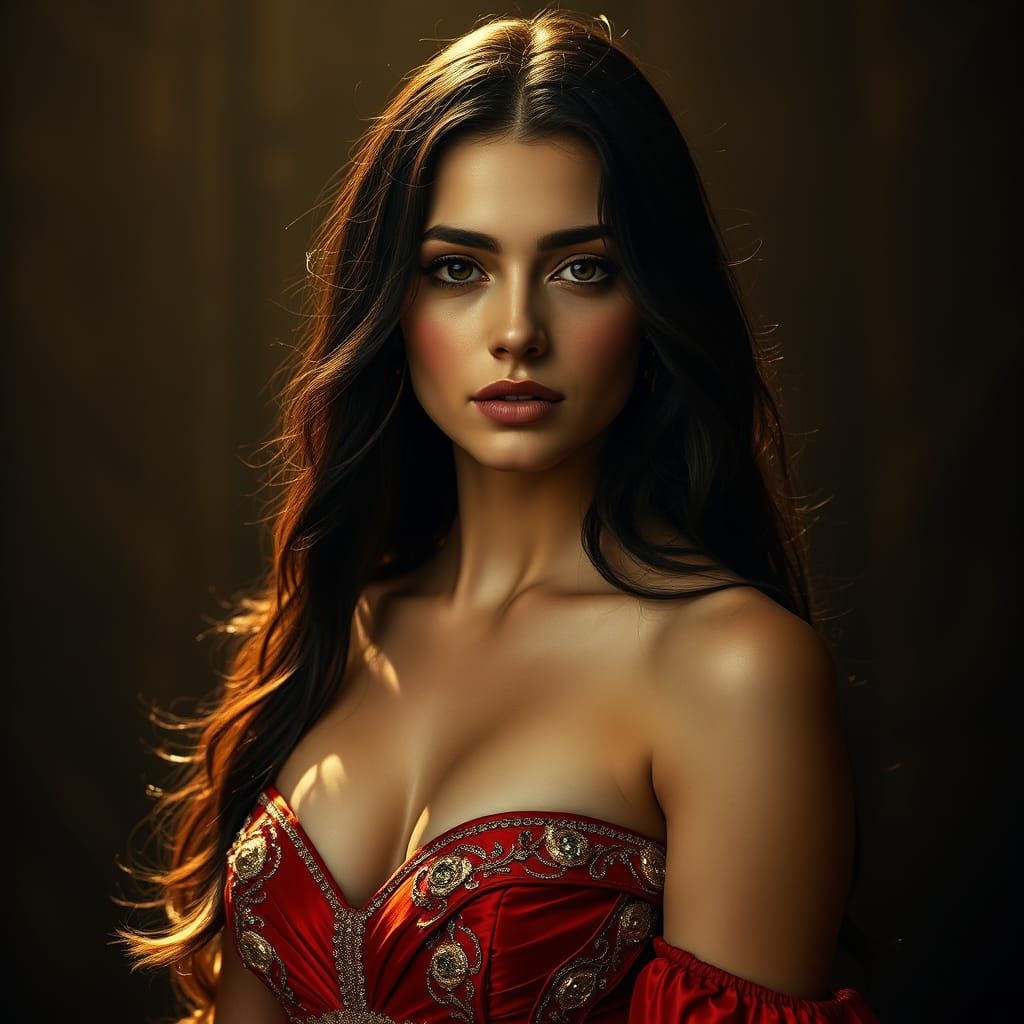 Luxurious Oil Painting Style Portrait of a Young Woman in a ...