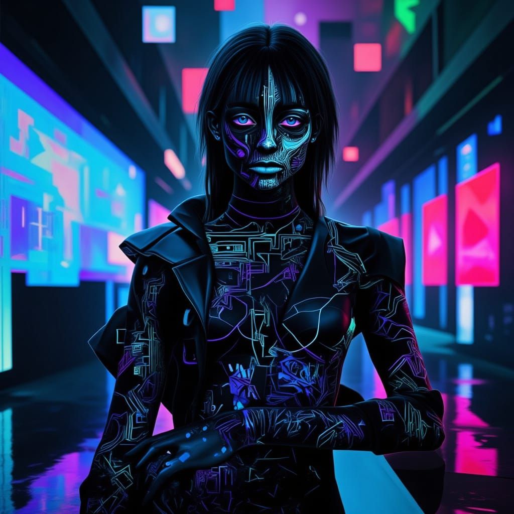 Futuristic Woman with Neon Circuitry in Cyberpunk Style