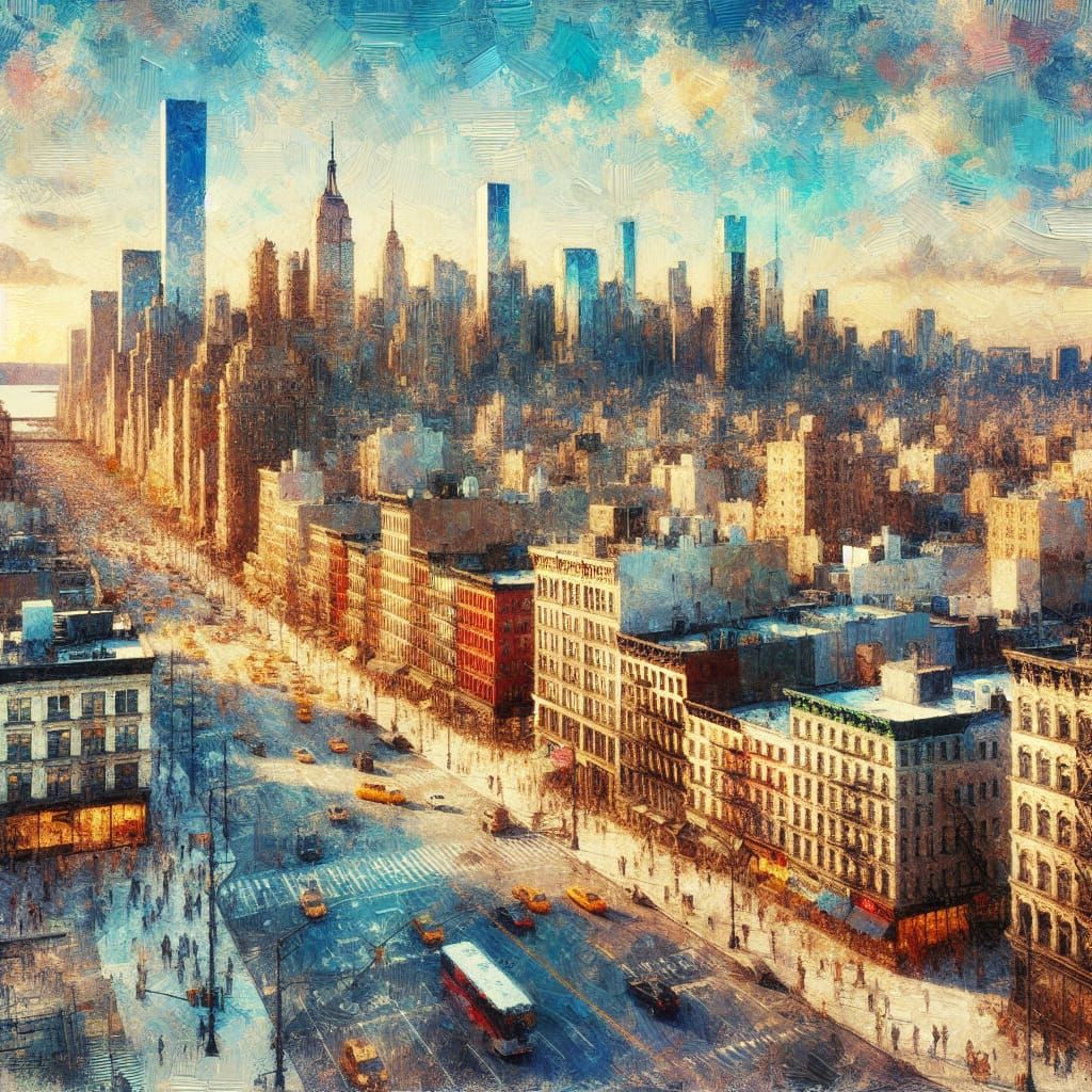 New York Cityscape in Oil Painting Style