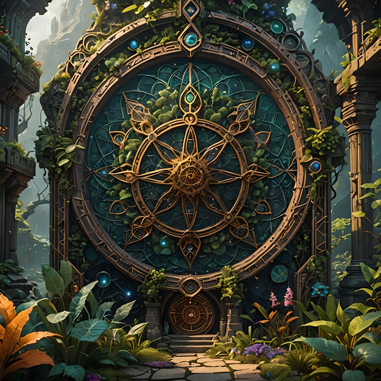 Sacred Geometric Art in Nature: Detailed Matte Painting