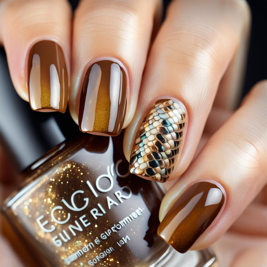 Dreamy Snake Pattern Nail Art in Art Nouveau Style